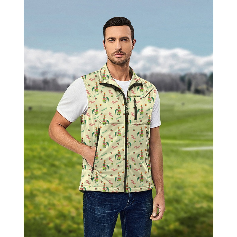 Men’s Christmas Little Green Man Lightweight Softshell Vest Sleeveless Jacket for Golf Windproof Waterproof