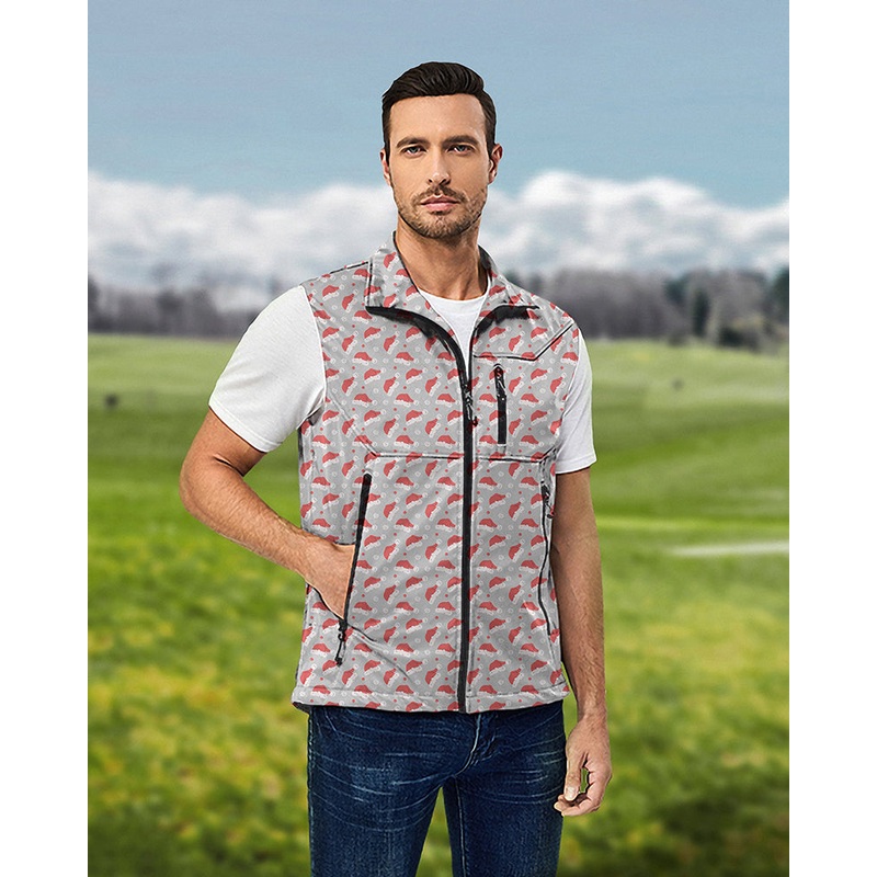 Men’s Christmas pompom hat Lightweight Softshell Vest Sleeveless Jacket for Golf Windproof Waterproof