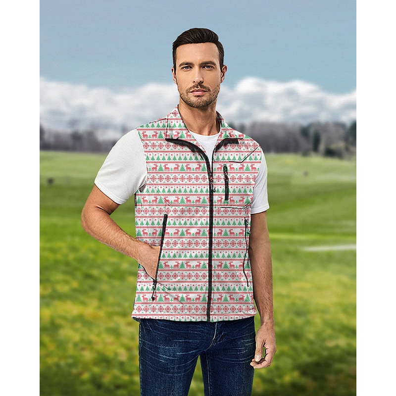Men’s Christmas red and blue tree Lightweight Softshell Vest Sleeveless Jacket for Golf Windproof Waterproof