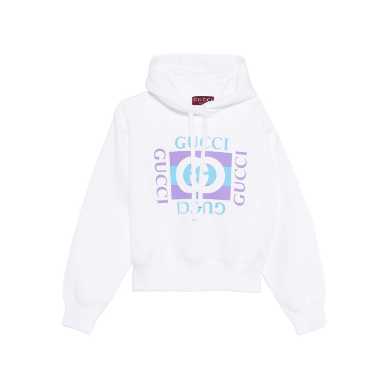 PRINTED COTTON HOODIE|WHITE|XS|S|M|L