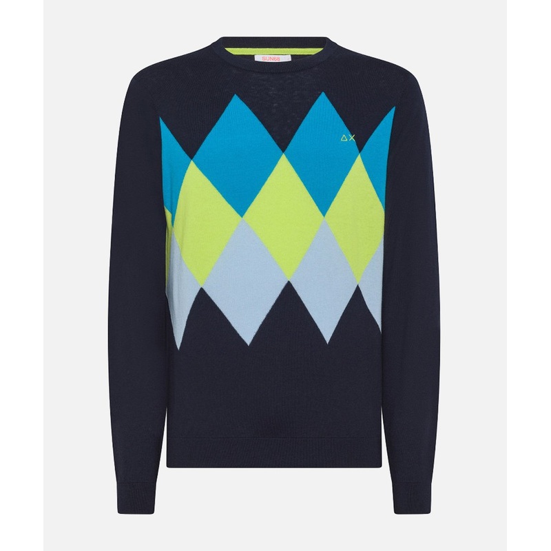 SUN68 Dark Gray wool and cotton jacquard sweater