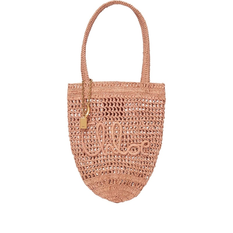 ANTIQUED PINK RAFFIA SMALL SUMMER BANANA SHOPPING BAG