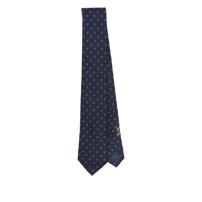 Ferragamo Navy Blue Gancini Tie