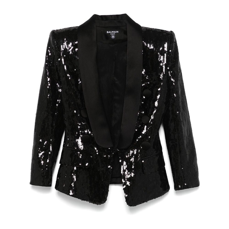 Balmain Black Sequined Blazer|Black|36