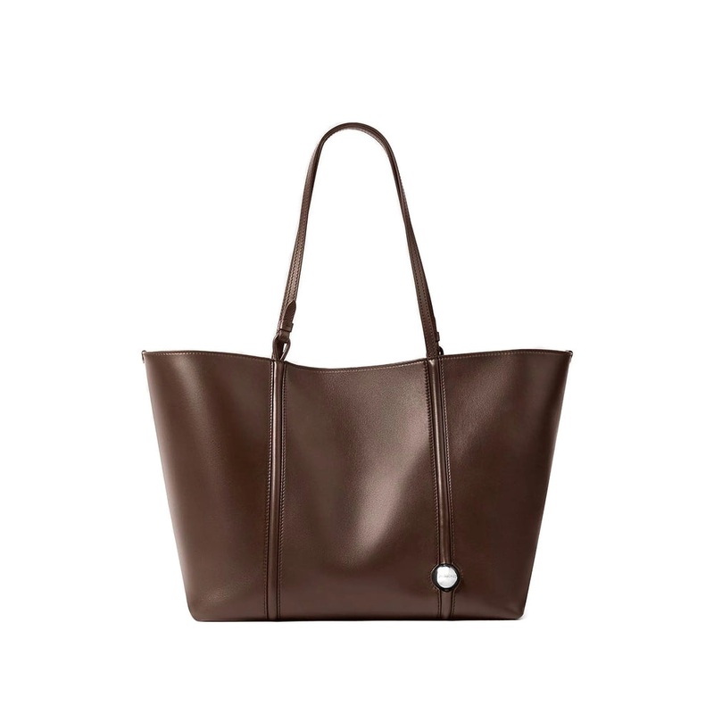 Brown Calfskin Tote Bag|Brown|One Size