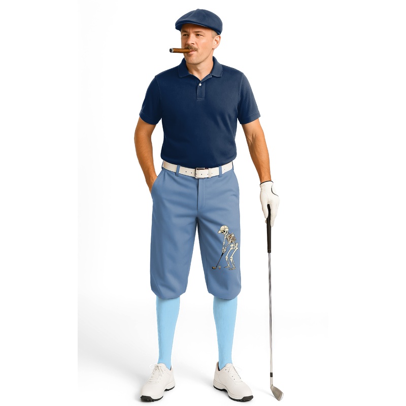 White Royal Blue Halloween Skeleton Golf Men’s Golf Knickers Pants
