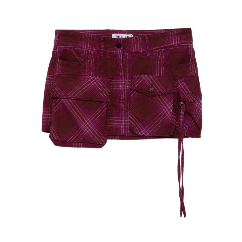 The Attico Dark-Red Plaid Skirt