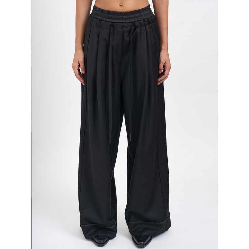 VIRGIN WOOL WIDE TROUSERS|BLACK|XS|S