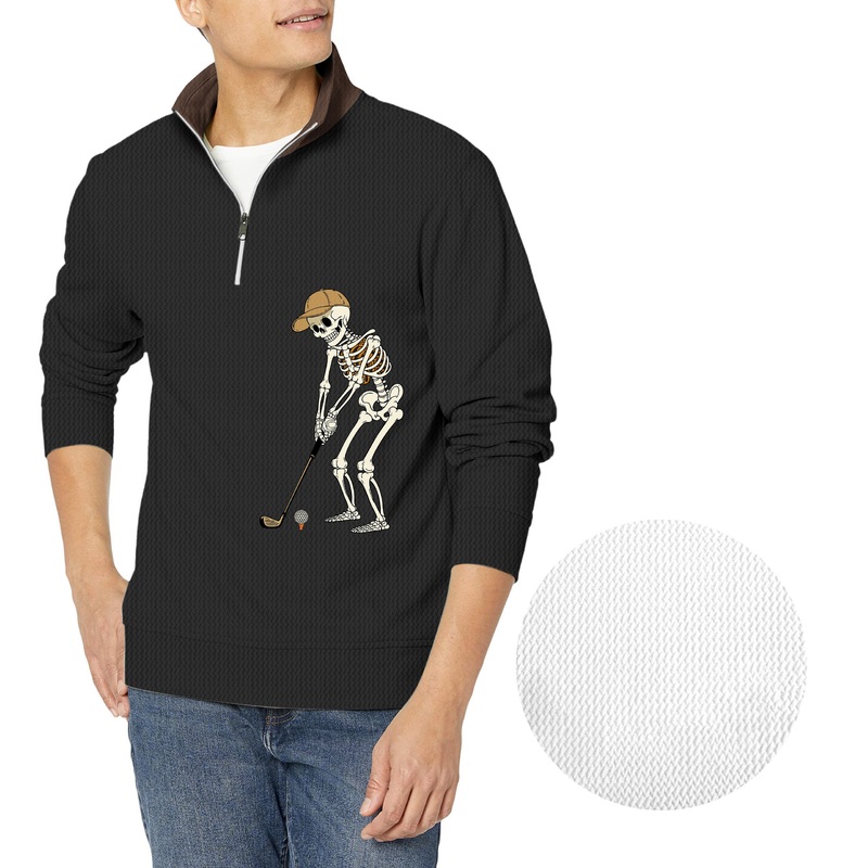 Yellow Black Brown Halloween Skeleton Golf Men’s Golf Waffle Zipper Pullover
