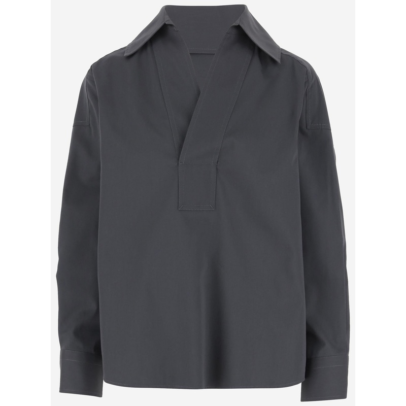 Cotton and Silk Poplin Shirt|Dark Gray|42