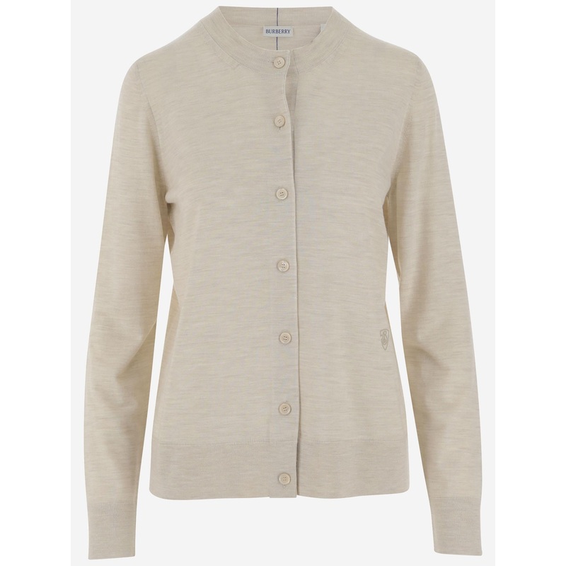 Wool Cardigan with Logo|Light Beige|XS
