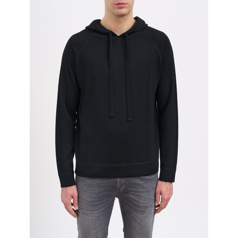 WOOL SWEATER WITH HOOD|BLACK|S|M|L|XL