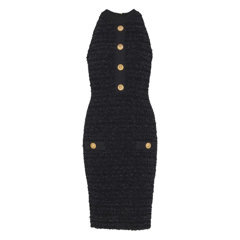 Balmain Black Tweed Dress|Black|36