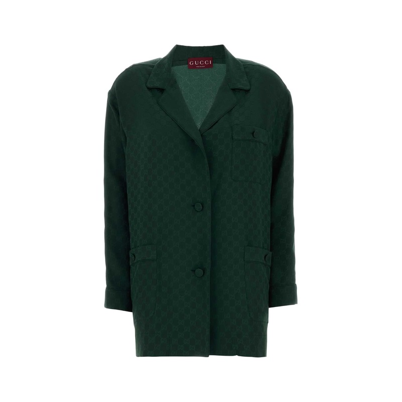 BOTTLE GREEN GG SILK SHIRT|PRINTED|44|46|42|40