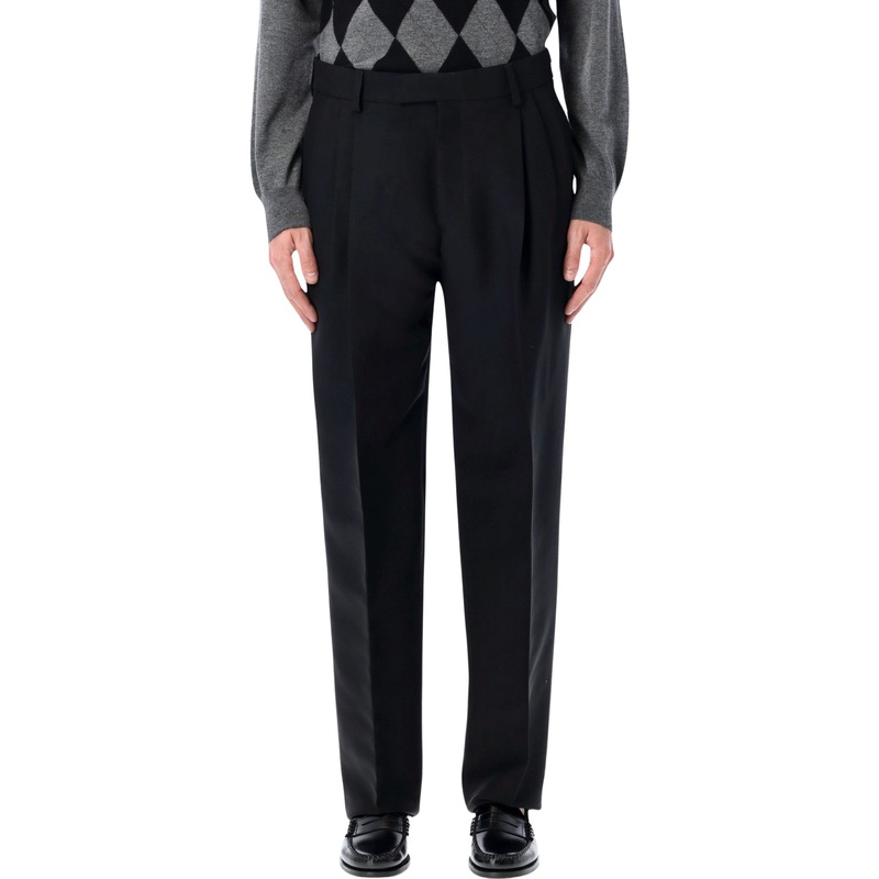 FERRAGAMO BLACK TAILORED WOOL TROUSERS WITH PLEATS