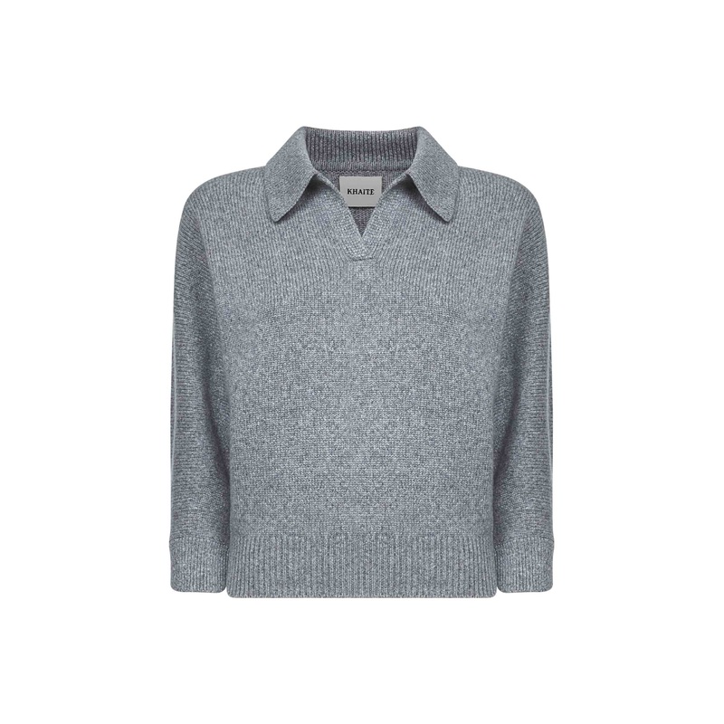 Grey Cashmere Knit Polo Shirt|Grey|M