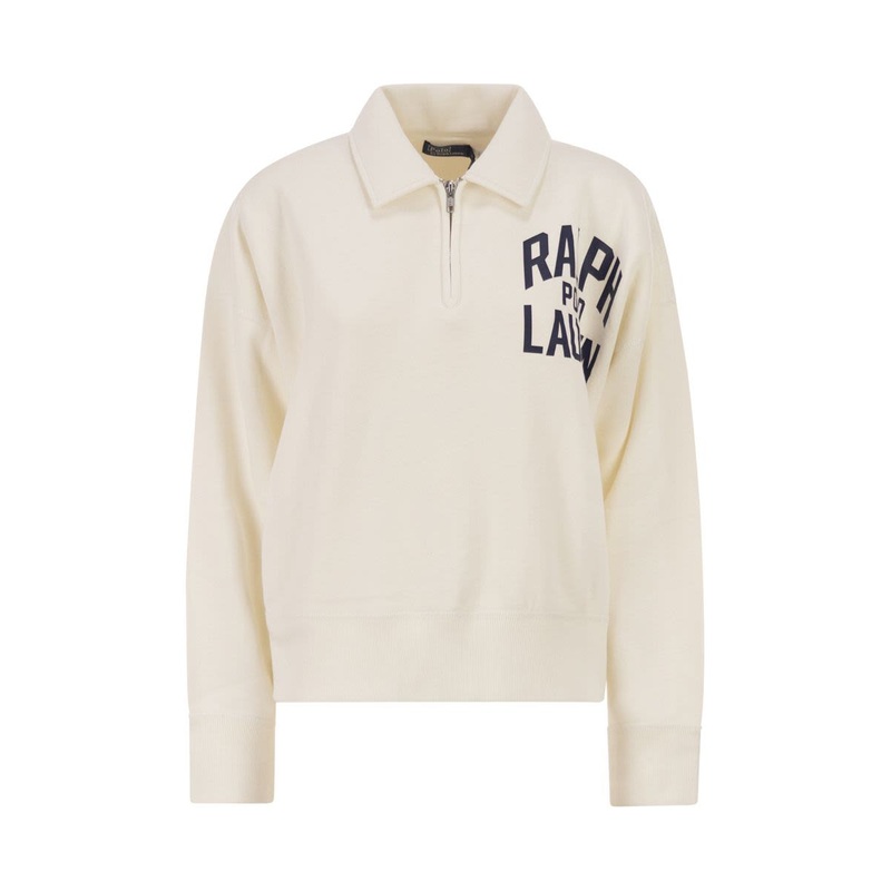 HALF-ZIP SWEATSHIRT WITH LOGO|WHITE|S|M