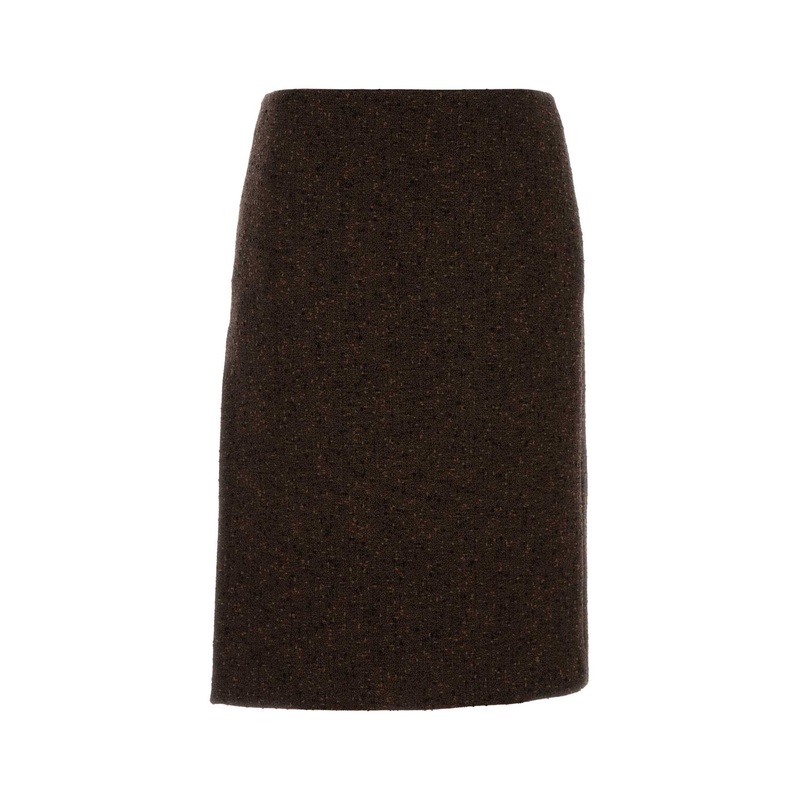 MELANGE CHOCOLATE WOOL BLEND SKIRT