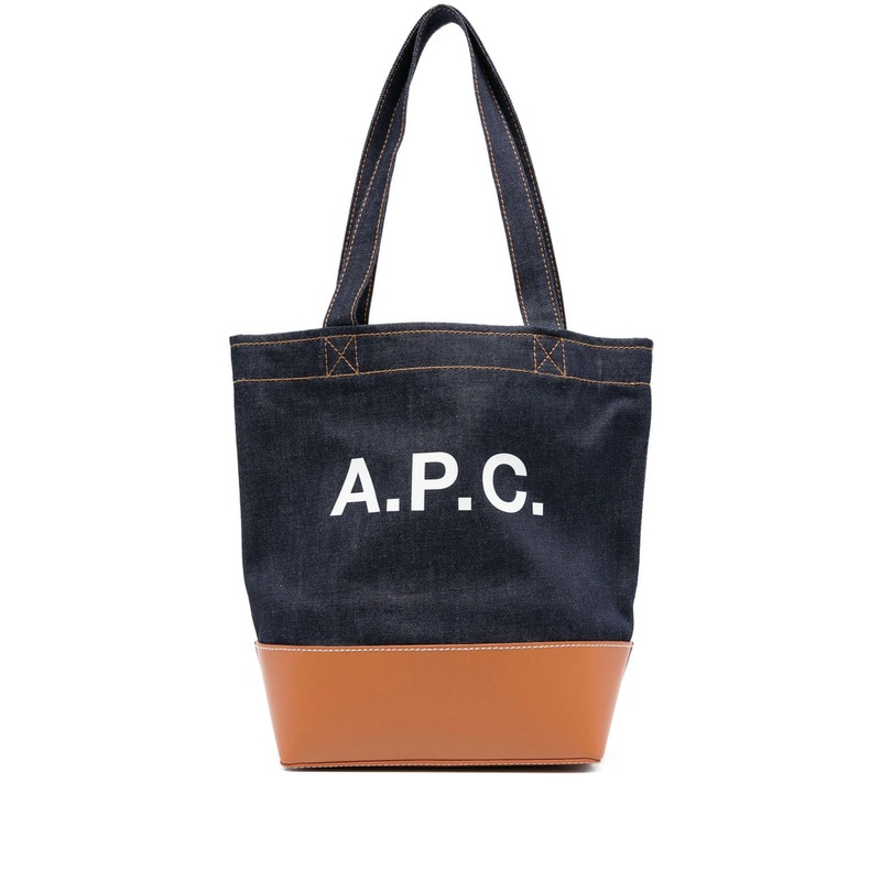 A.P.C. Dark Blue Tote Bag|Dark Blue/Brown|One Size