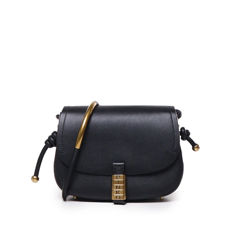 Pinko Black Calf Leather Shoulder Bag