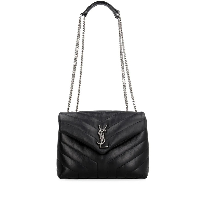BLACK LEATHER SMALL LOULOU SHOULDER BAG