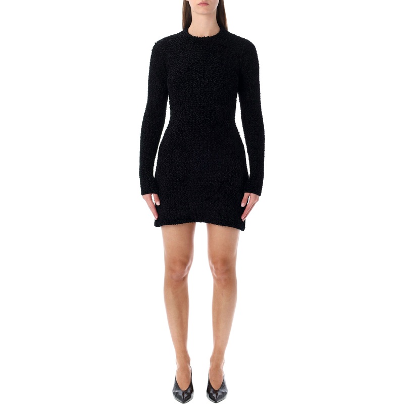 FERRAGAMO BLACK SHORT ASTRAKHAN-EFFECT KNIT DRESS