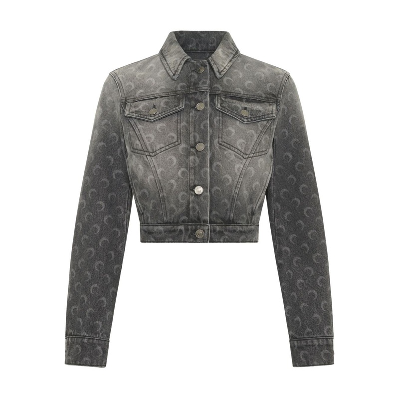 MARINE SERRE MOON LASER GREY WASH CROPPED DENIM JACKET