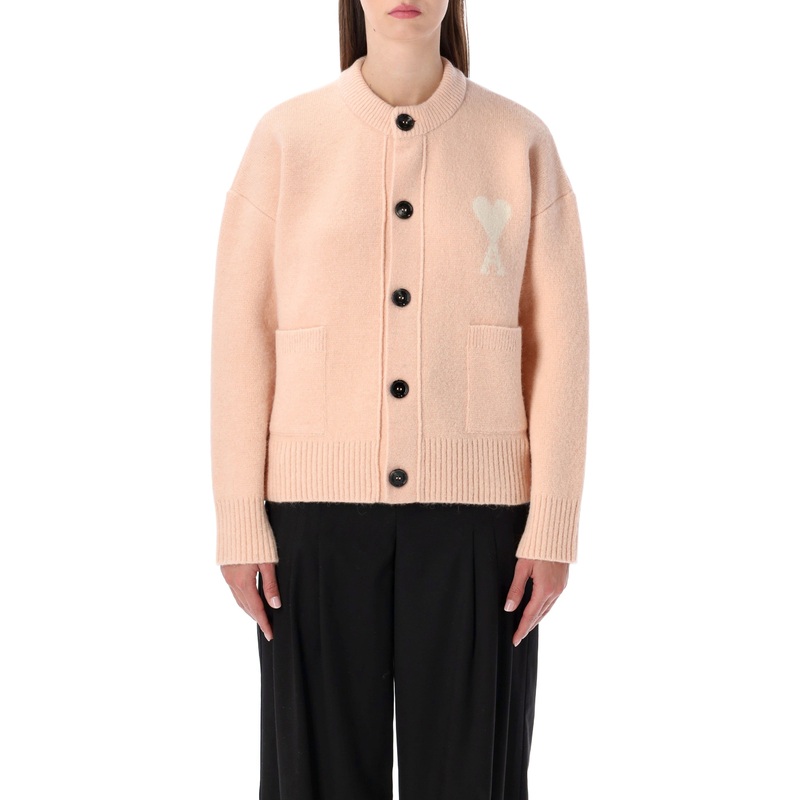 AMI PARIS ALPACA CARDIGAN WITH AMI DE CUR LOGO