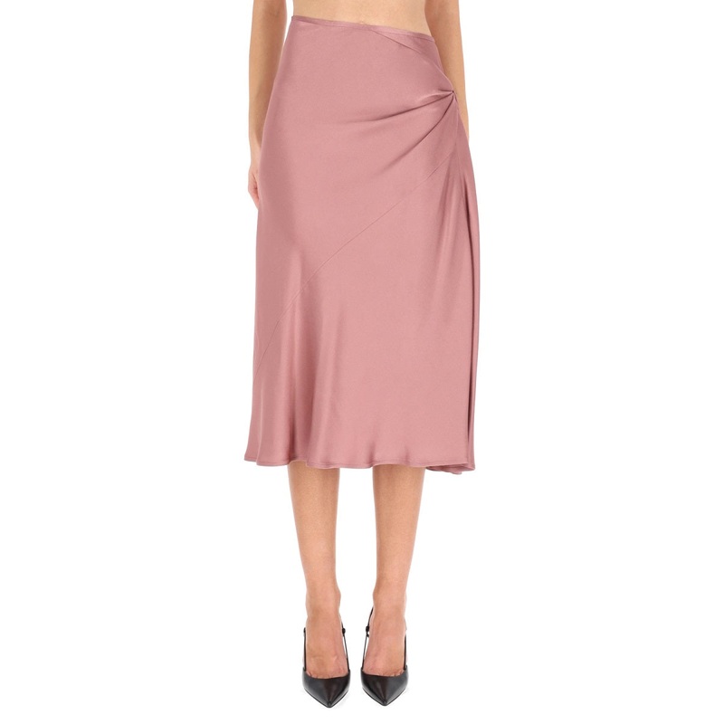DRAPED MIDI SKIRT|PINK|36|38