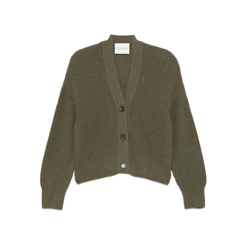 Olive Green Ribbed Knit Cardigan