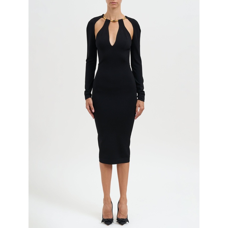 KNIT DRESS WITH JEWEL SNAKE|BLACK|42|40|44