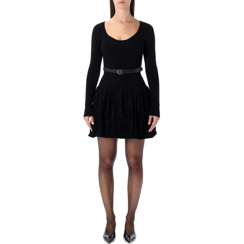SELF-PORTRAIT BLACK CHENILLE KNIT DRESS