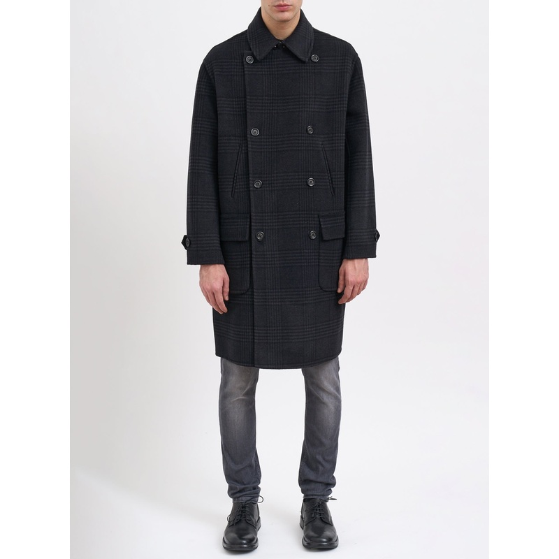 DOUBLE-BREASTED WOOL COAT|GREY|50|46|48