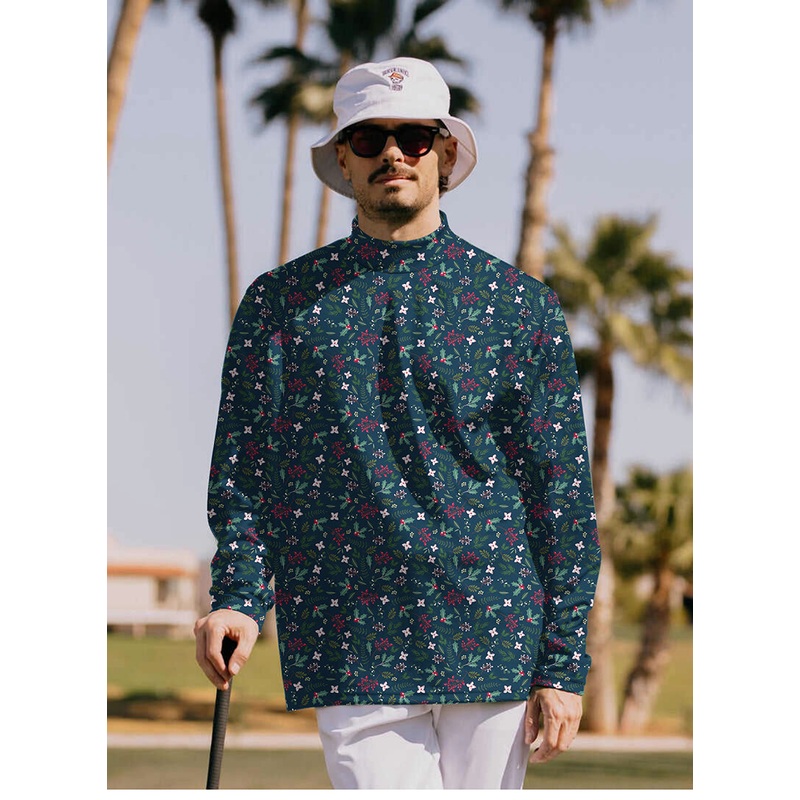 Men’s Christmas holly Pullover High neck Long/Short sleeve T-Shirt