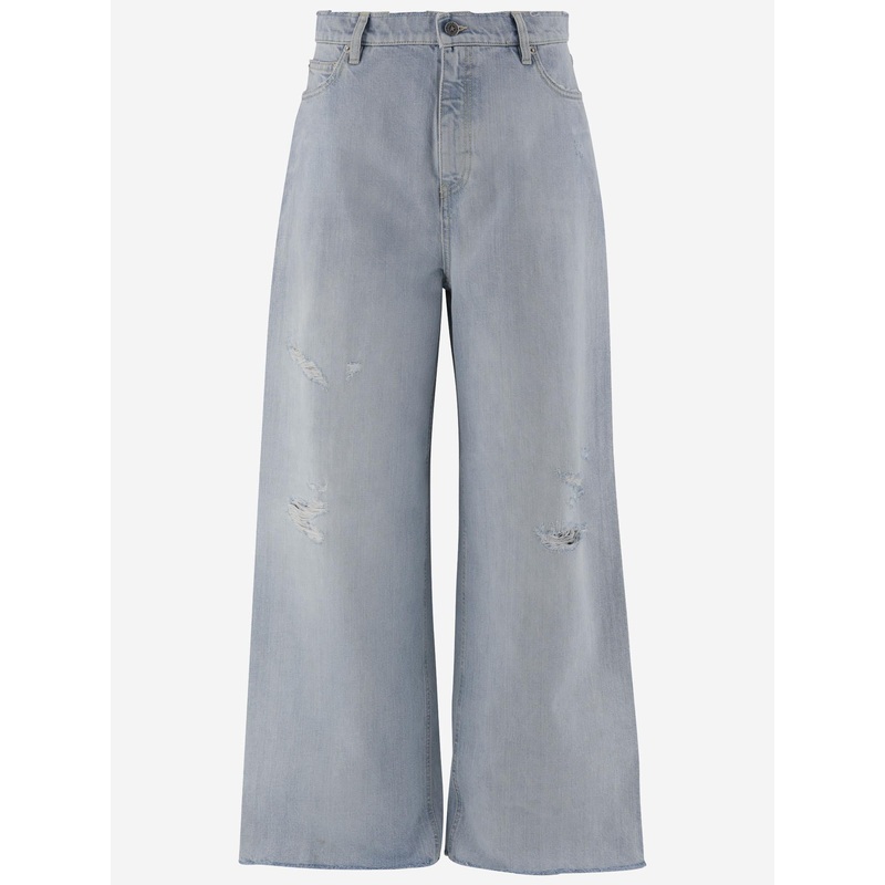 Cotton Denim Palazzo Pants|Light Blue Gray|29