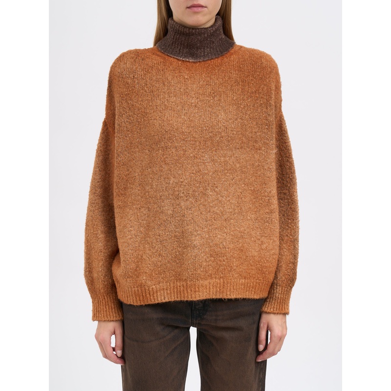COTTON HIGH NECK SWEATER|BROWN|S|M