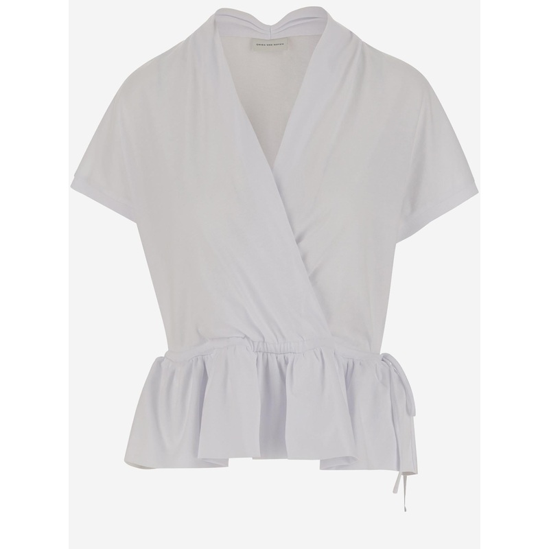 Cotton T-Shirt with Flounce|White|M