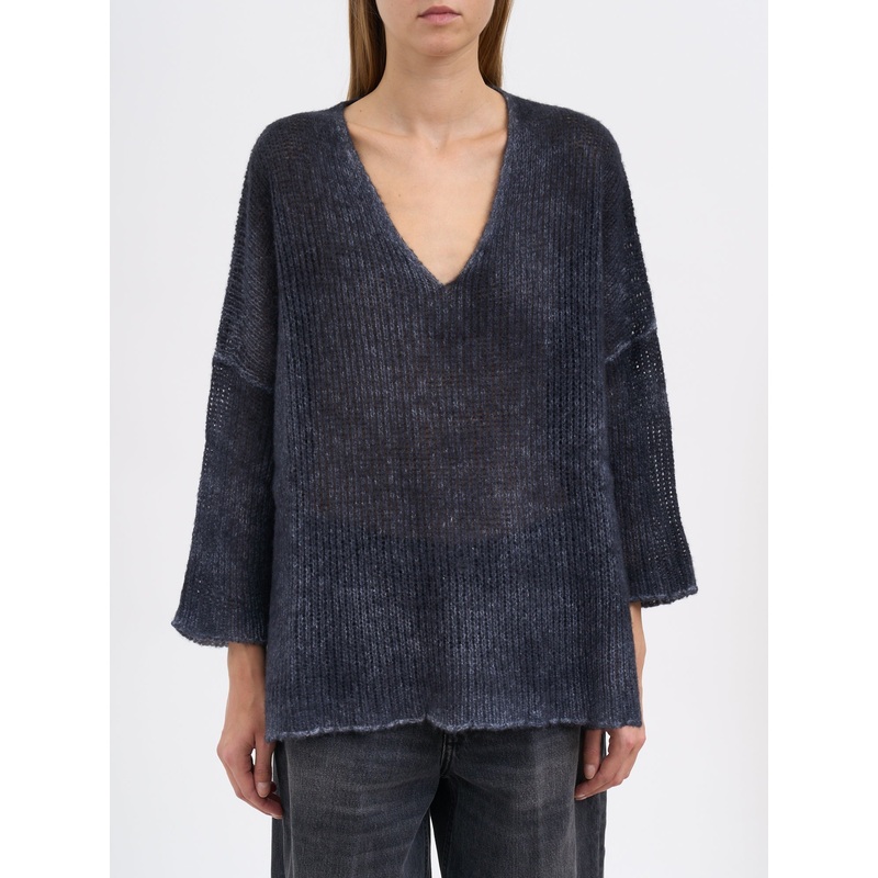 V-NECK CASHMERE GAUZE SWEATER|BLUE|XS