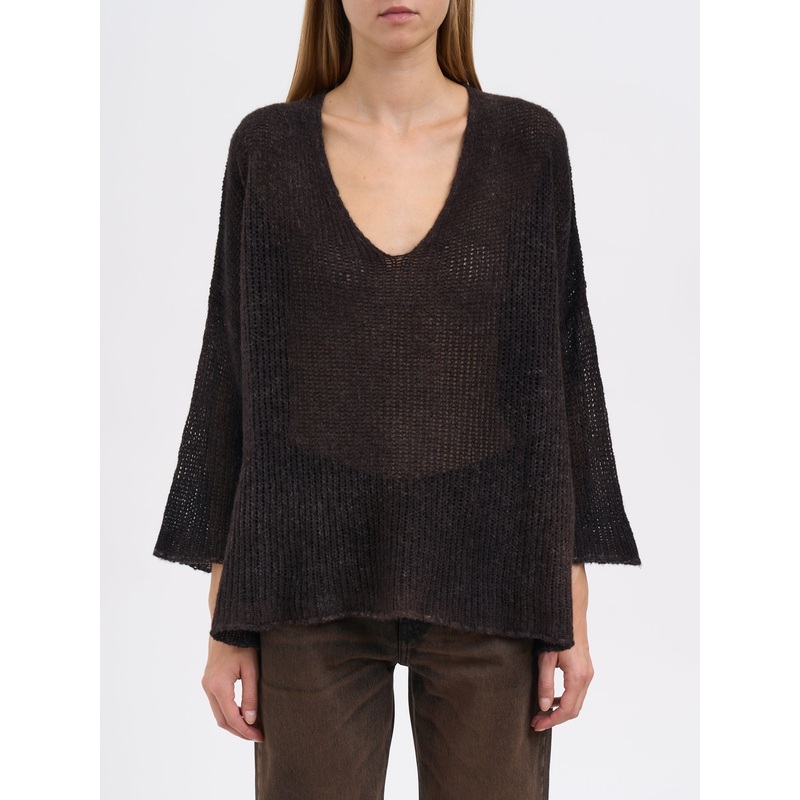 V-NECK CASHMERE GAUZE SWEATER|BROWN|XS