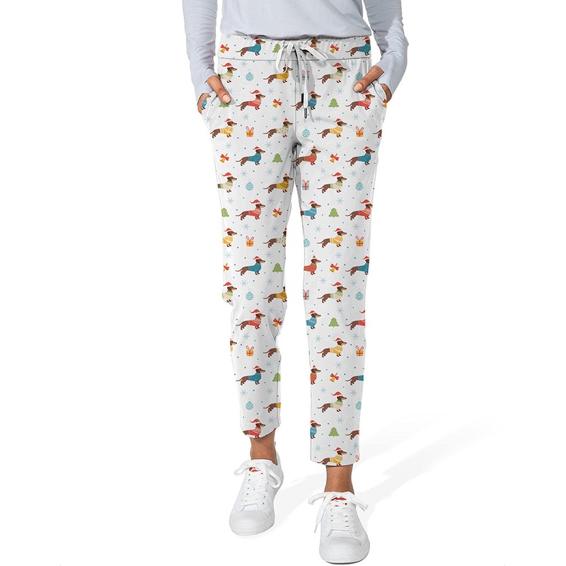 Christmas Dachshund colorful Women’s 7/8 Stretch Ankle Golf Pants