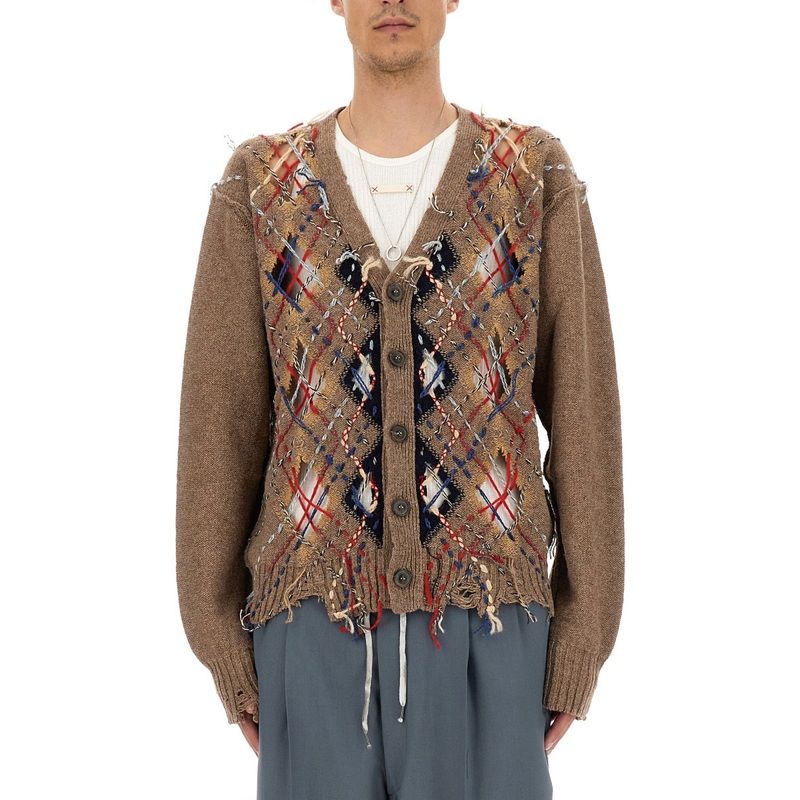 CARDIGAN WITH DIAMOND PATTERN|BROWN|S|M|L