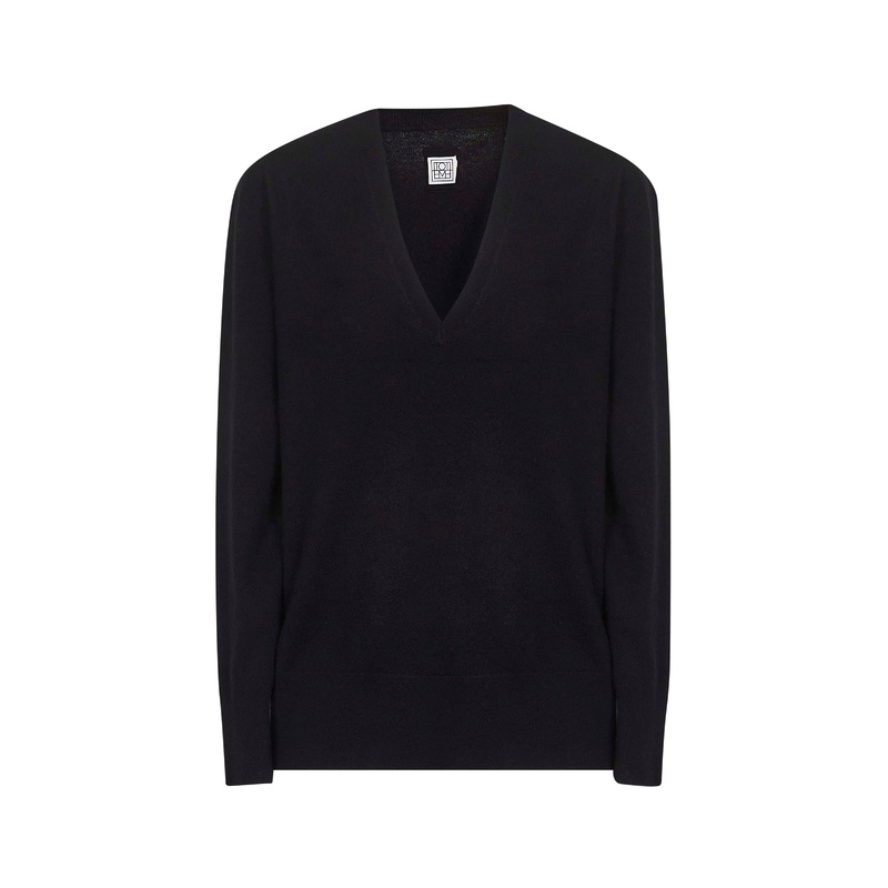 Black Cashmere V-Neck Sweater|Black|S