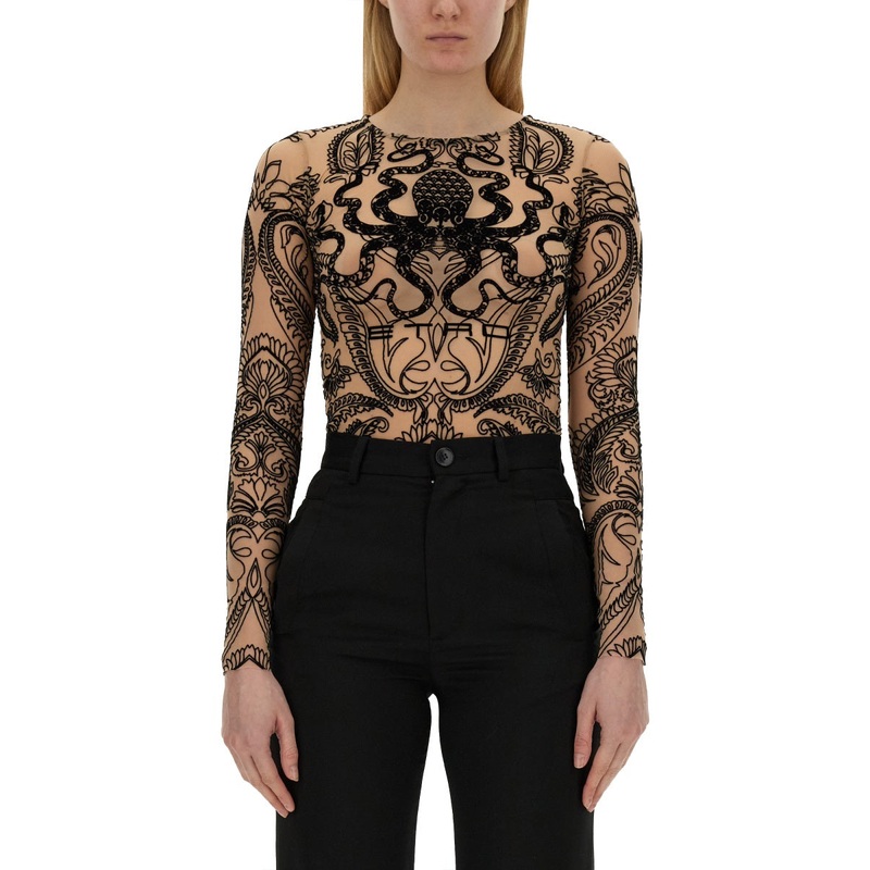 FLOCKED TULLE TOP|MULTICOLOUR|42|40|44