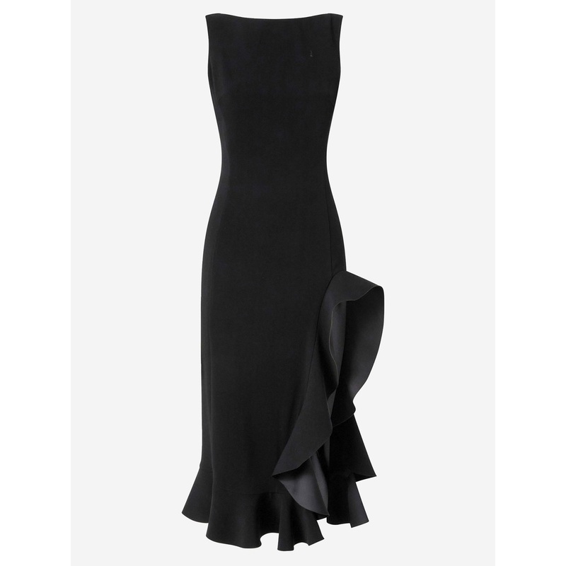 Ruffled Stretch Viscose Dress|Black|42|40|44