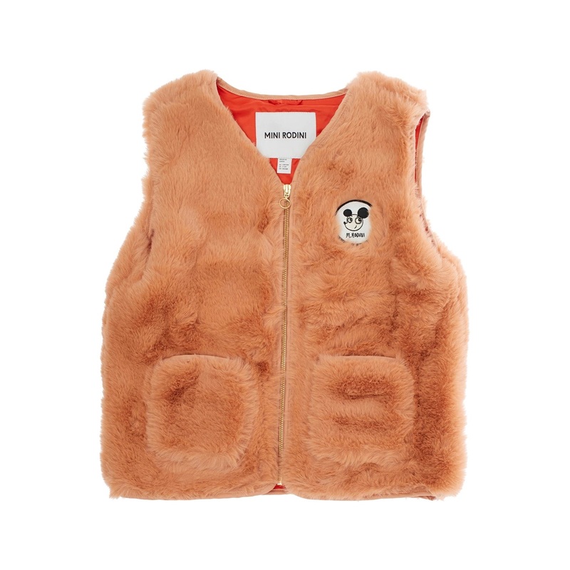 Beige Vest with Logo Patch on the Front in Faux Fur Boy