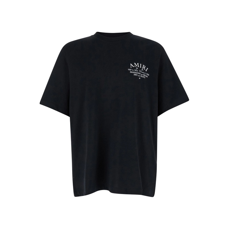Black Crewneck T-Shirt with Amiri Arts District Logo Print in Cotton Man