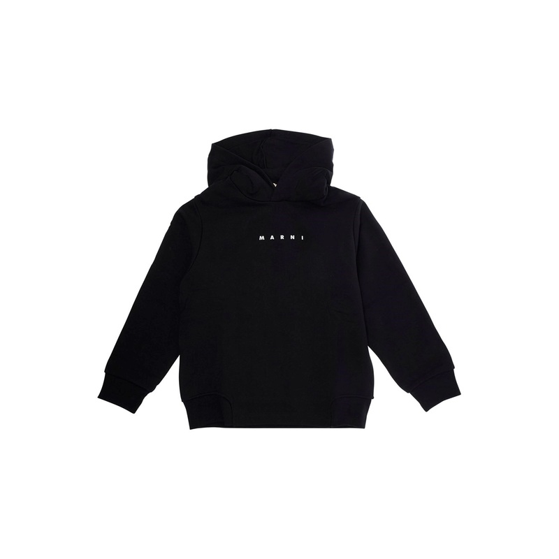 Black Hoodie with Logo Lettering on the Front in Cotton Boy