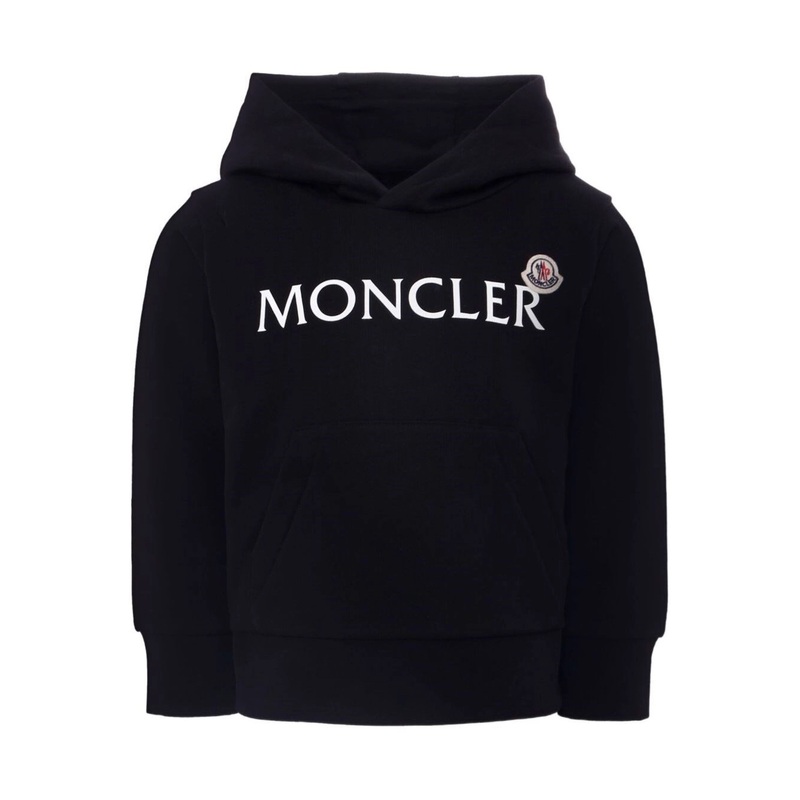 Black Hoodie with Logo Lettering Print in Cotton Boy