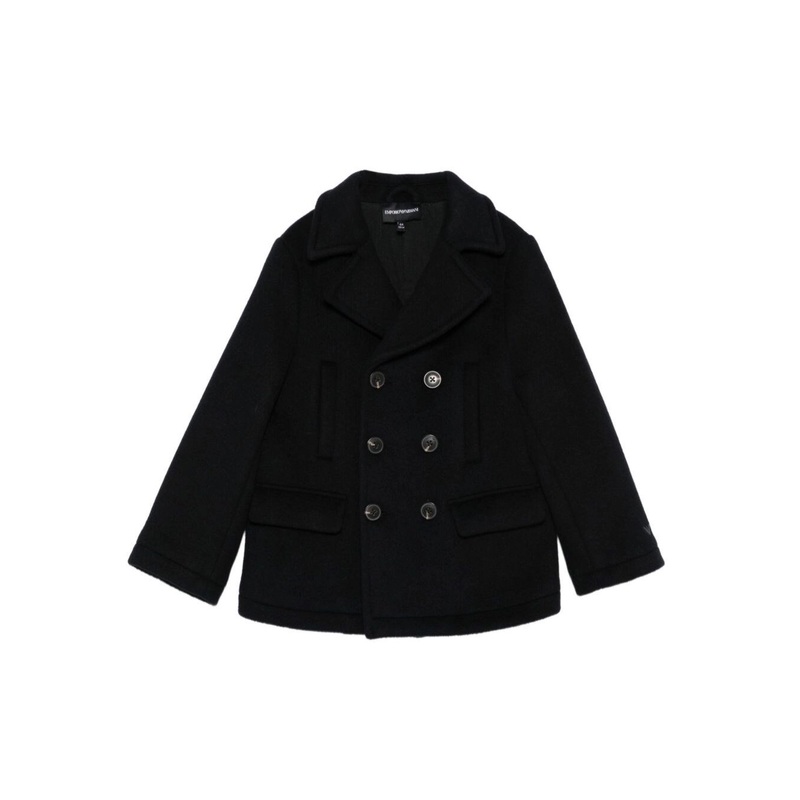 Blue Double-Breasted Coat with Classic Lapels in Wool Blend Boy