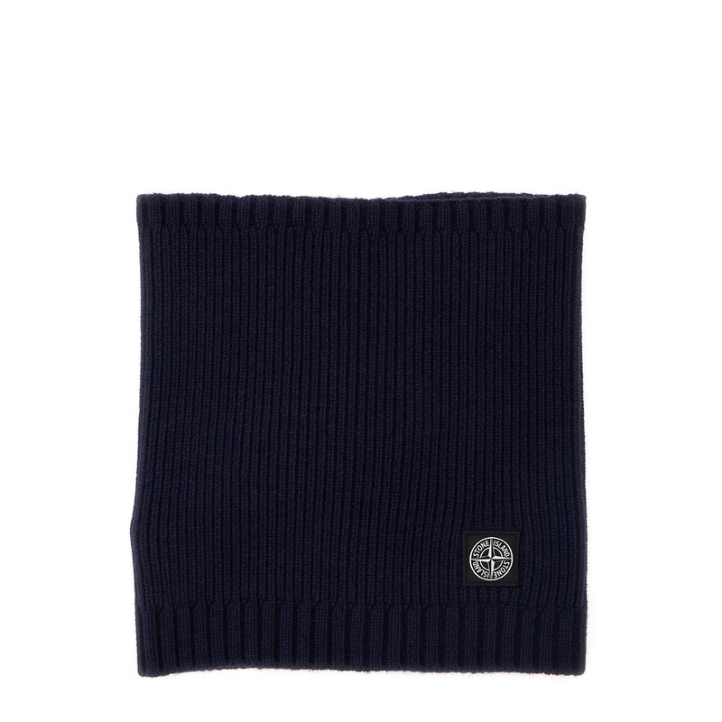 Blue Knit Neckwarmer with Logo Patch on the Front in Wool and Cashmere Blend Boy
